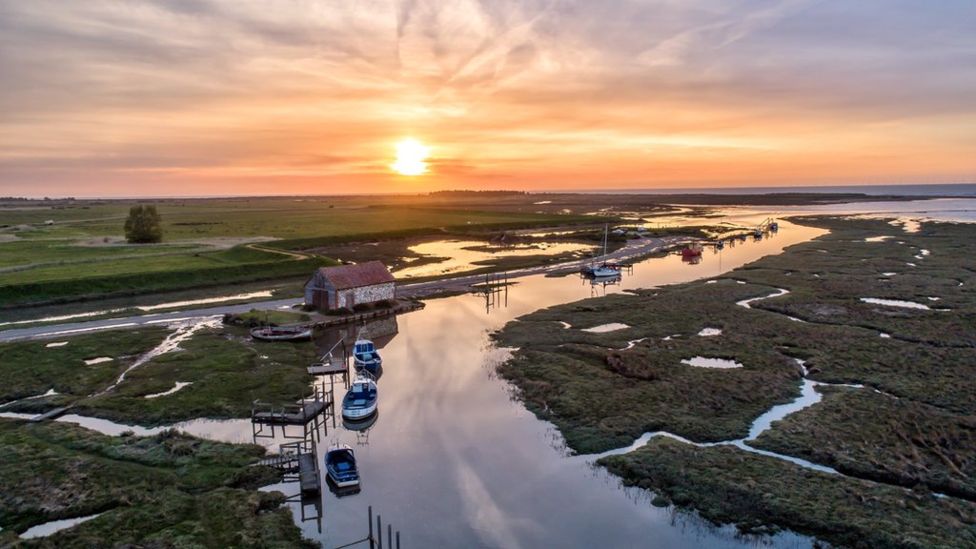 Aerial View of the Old Harbour at Thornham Norfolk Coast 